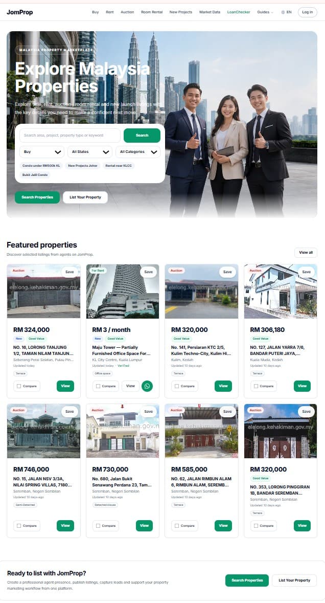 JomProp Malaysian property marketplace homepage