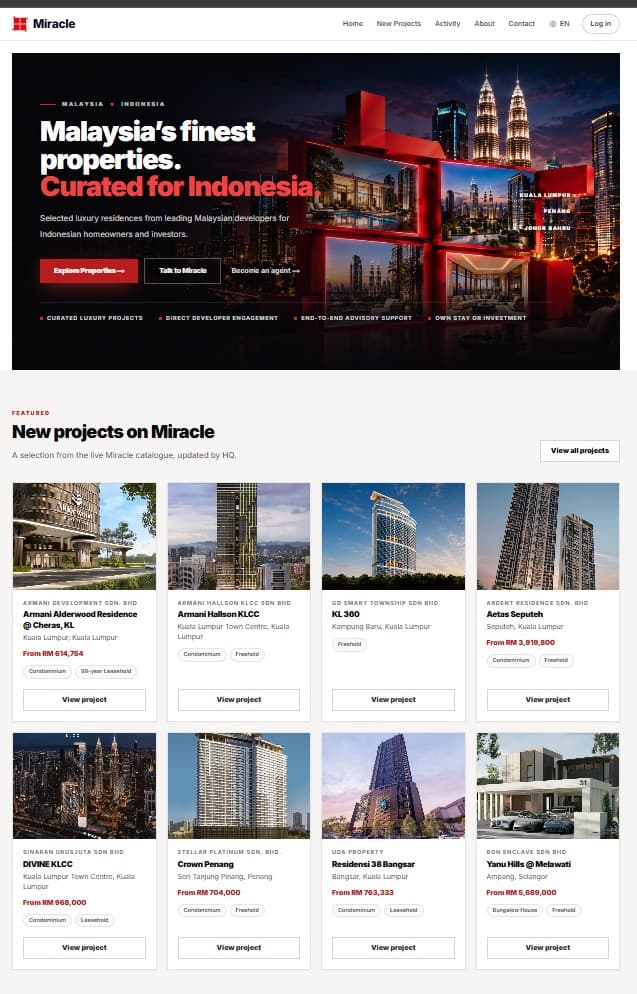 Miracle Indonesia Malaysian property marketplace for Indonesian buyers